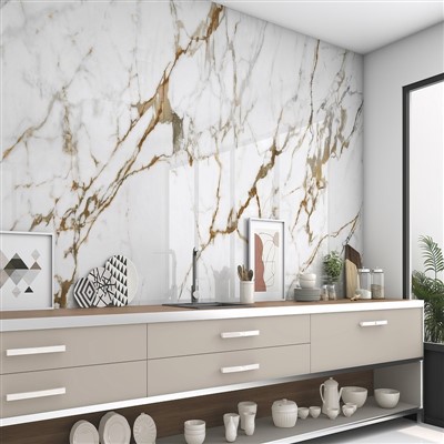 کالاکاٹا گولڈ ماربل بیک ڈراپ ٹی وی